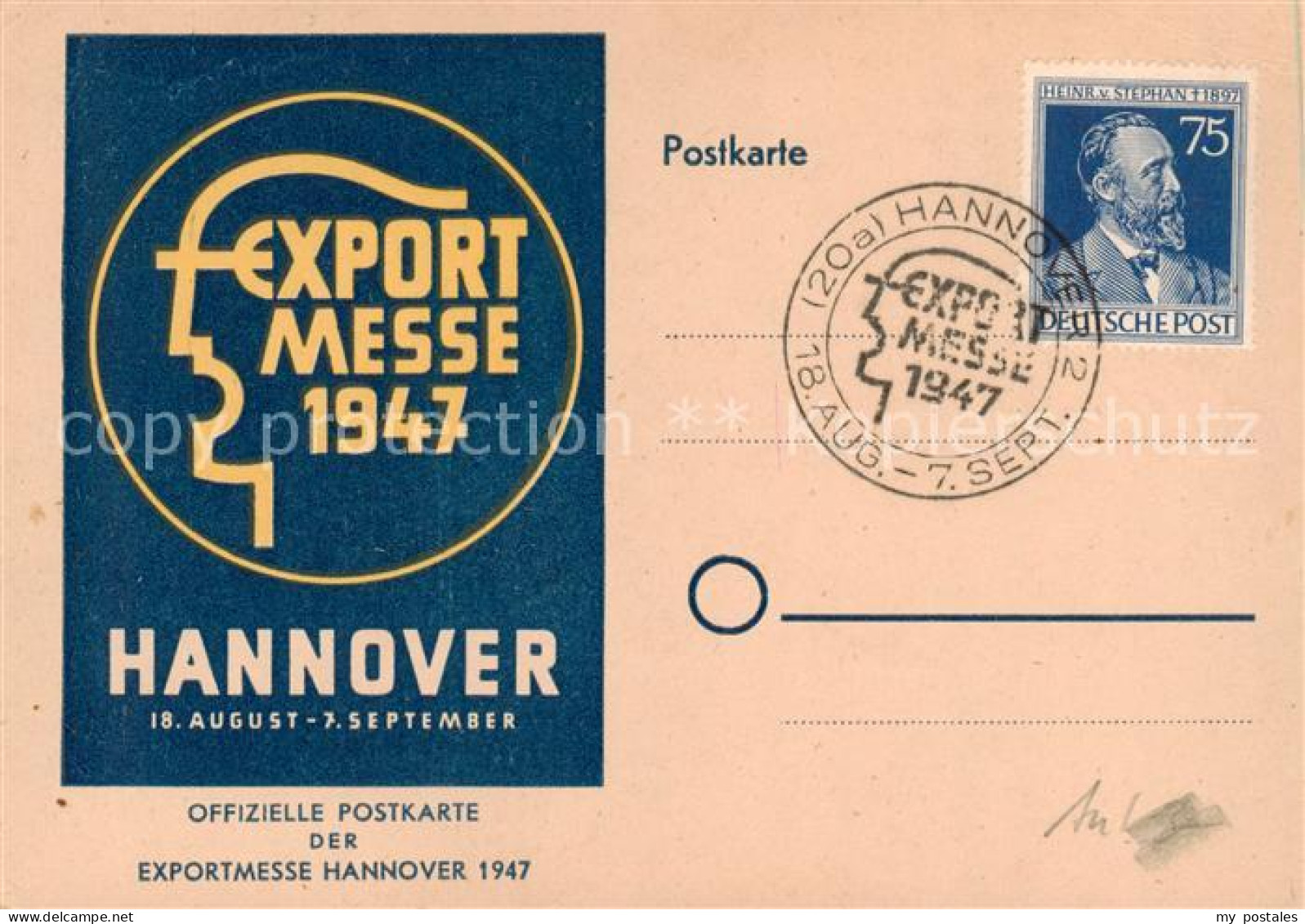 73852465 Hannover Offizielle Postkarte Der Exportmesse 1947 Stempel Hannover - Hannover