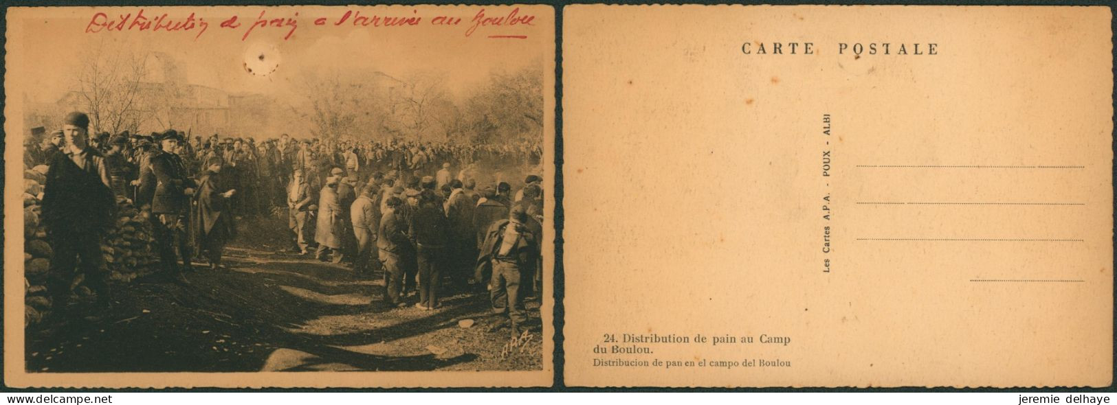 Carte Postale - Guerre D'Espagne : Distribution De Pain Au Camp Du Boulou (n°24, Trou De Punaise) - Autres & Non Classés