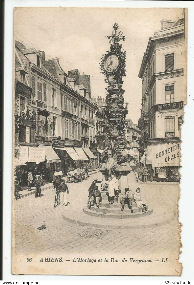 L'Horloge Et La Rue De Vergeaux    1929     N° 36   Côté Droit Abîmé - Amiens