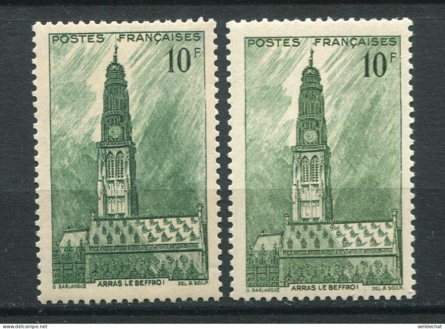 26461 FRANCE N°567b** 10F Beffroi D'Arras : Double Légende Inférieure + Normal (non Inclus) 1942  TB - Unused Stamps