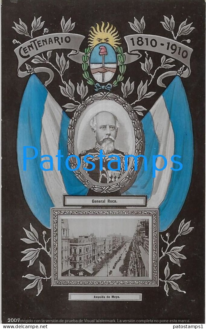 227724 ARGENTINA CENTENARY PATRIOTIC FLAG HERALDRY BS AS AVENIDA DE MAYO PROCER GRAL ROCA POSTCARD - Argentinië