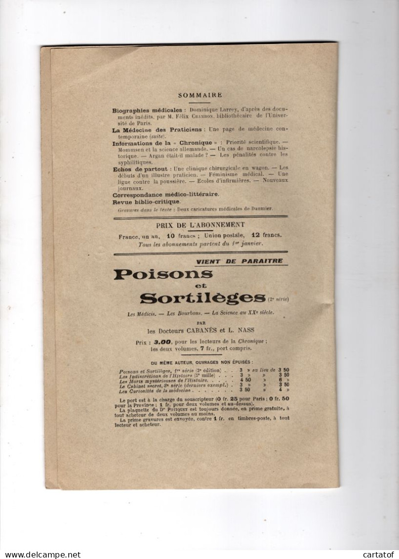 Docteur CABANES . LA CHRONIQUE MEDICALE . N° 22 Novembre 1903  - Sonstige & Ohne Zuordnung