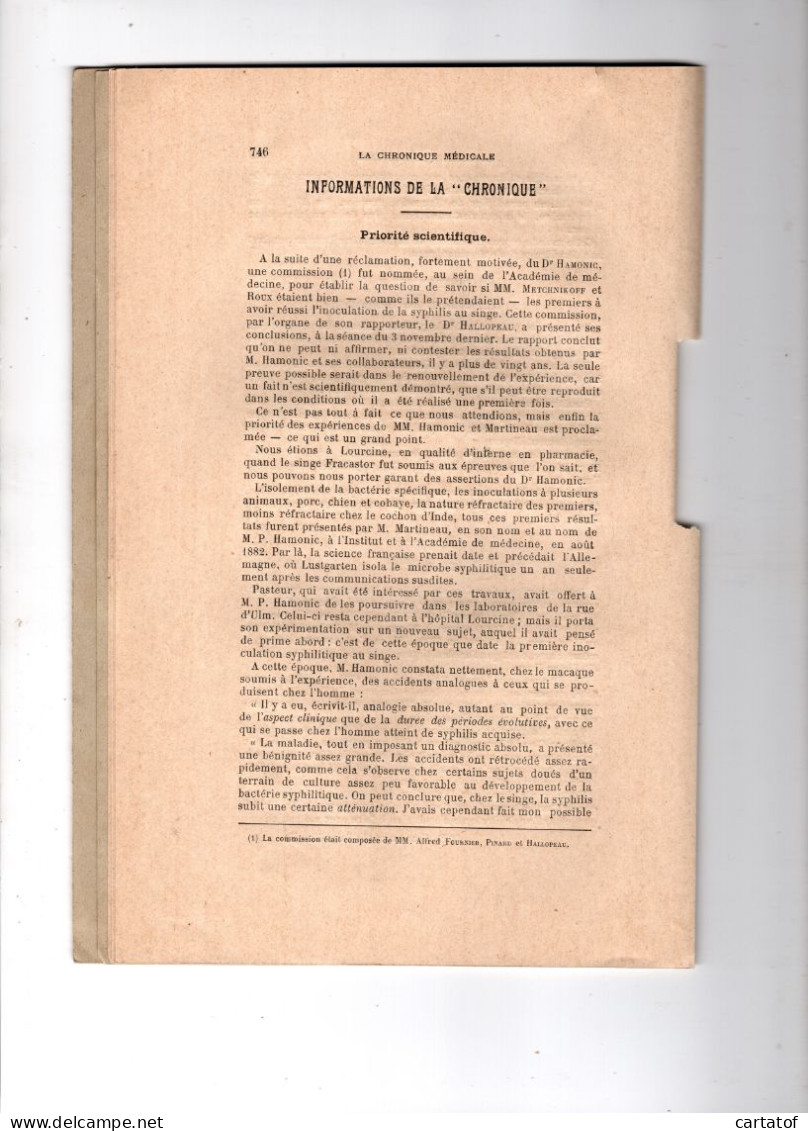 Docteur CABANES . LA CHRONIQUE MEDICALE . N° 22 Novembre 1903  - Otros & Sin Clasificación