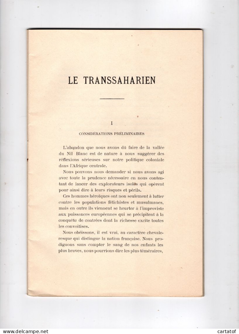 ETUDE Sur Le TRANSSAHARIEN Par Stanislas LEBOURGEOIS . ALGER  En 1899 - Sonstige & Ohne Zuordnung