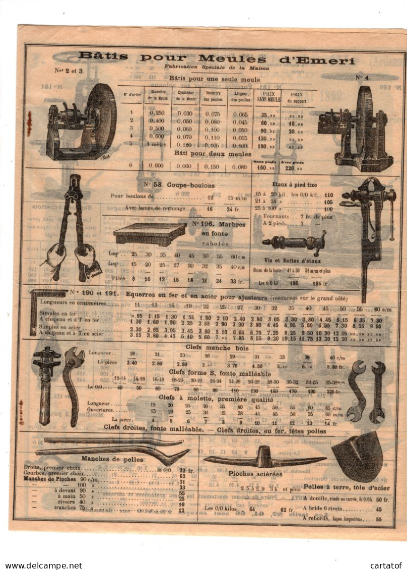 POTOINE DAVID CHARLEVILLE . Tarif Circulaire Du 1er MAI 1899 .  - Sonstige & Ohne Zuordnung