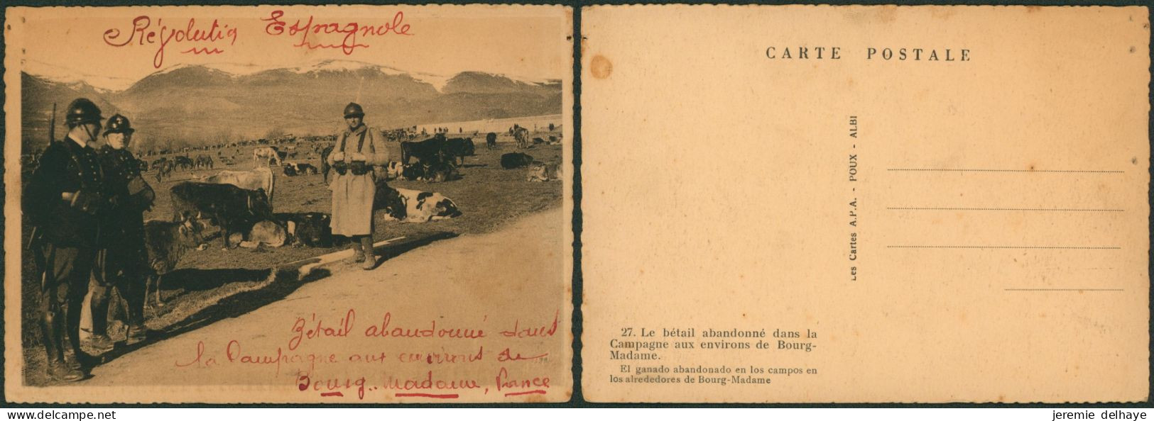 Carte Postale - Guerre D'Espagne : Le Bétail Abandonné Dans Les Campagnes, Bourg-Madame (n°27, Trou De Punaise) - Sonstige & Ohne Zuordnung