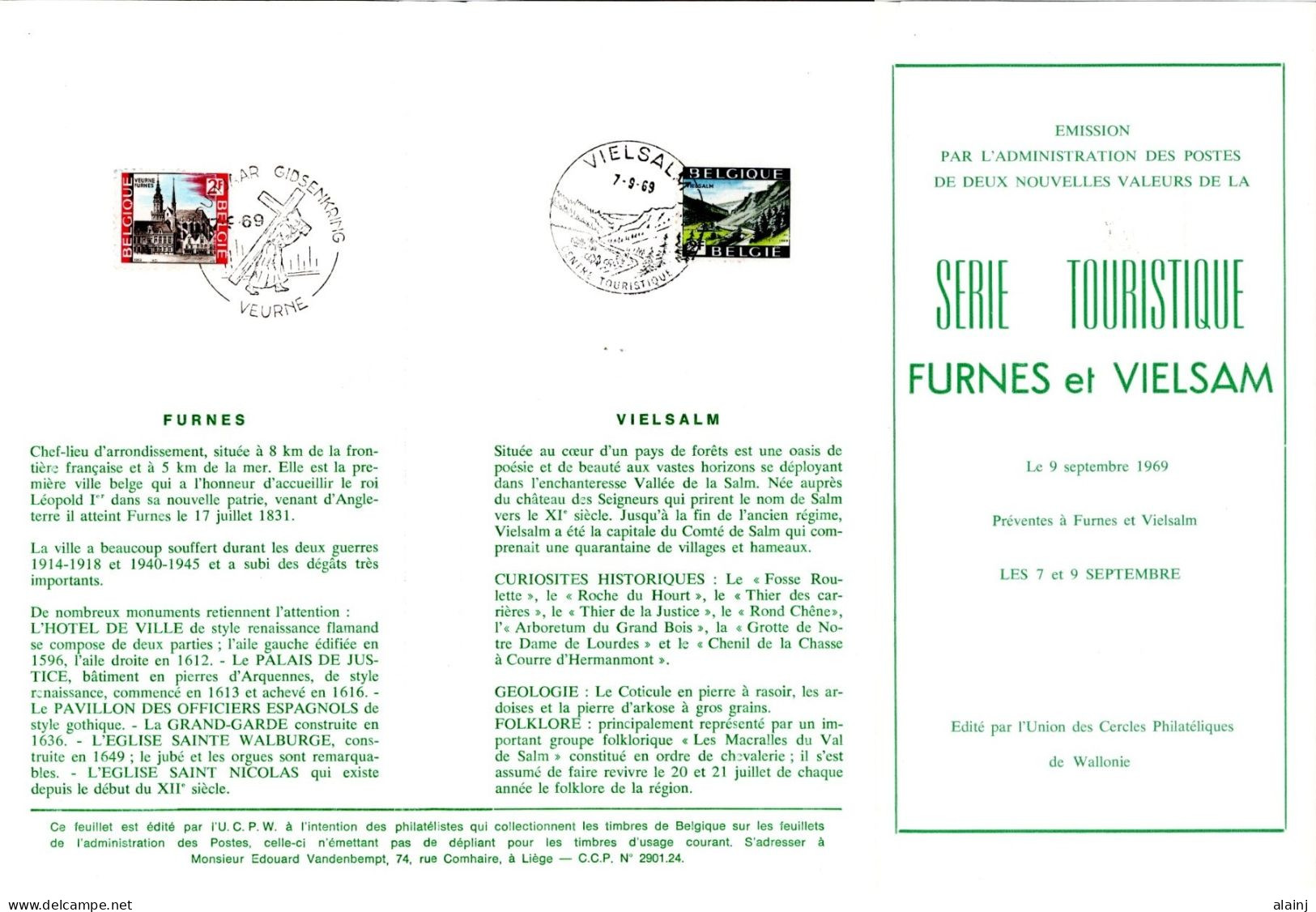 BE   1503 - 1504   ---   Série Touristique : Furnes Et Vielsalm  --  Union Philatélique De Wallonie--  Obl  1er Jour - Covers & Documents