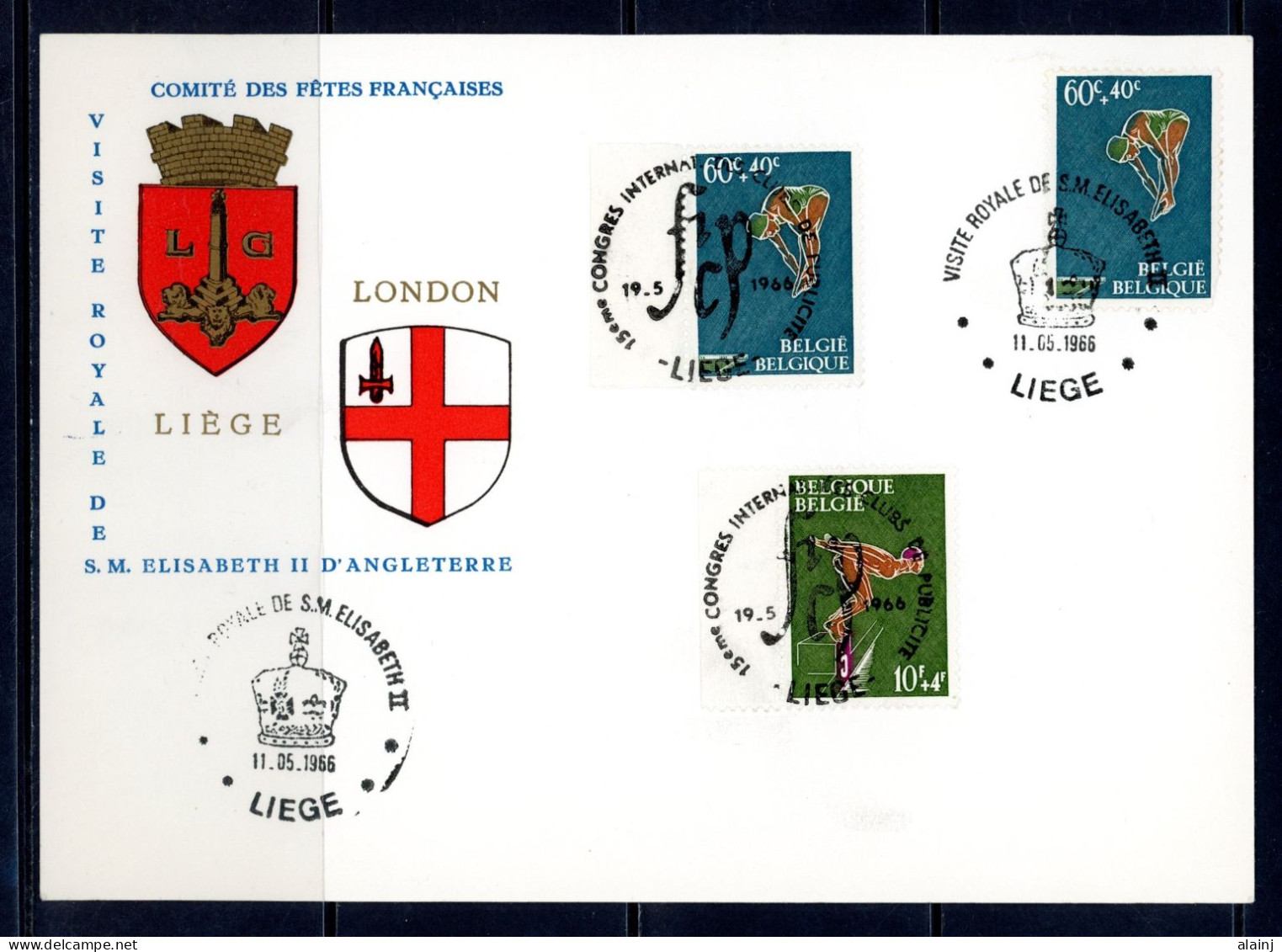 BE   1372 - 1373  ---   Sport : Natation  --  Visite Royale Reine Elisabeth D'Angleterre - Storia Postale