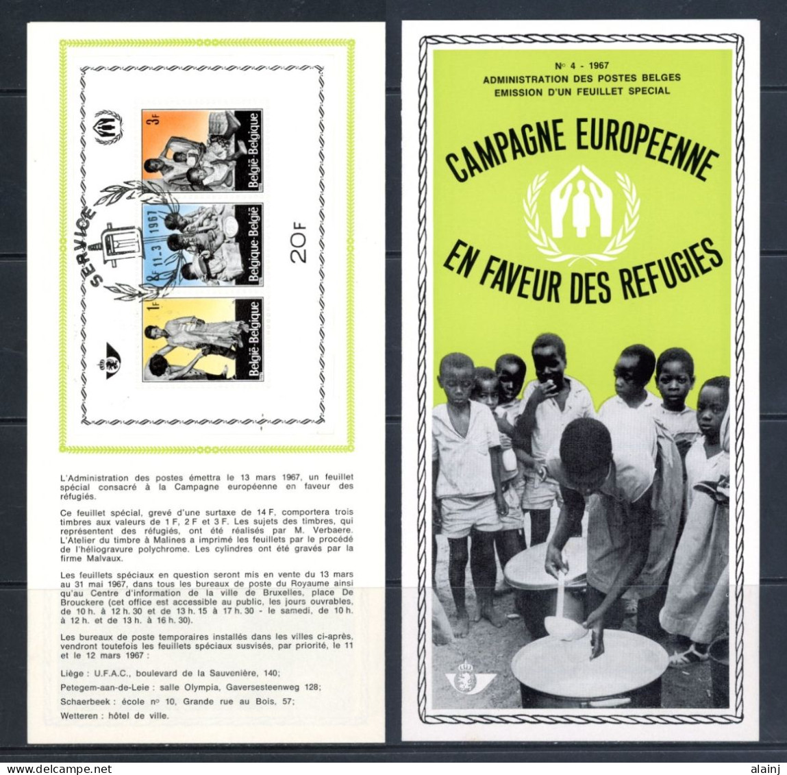 BE   1410 - 1412   ---   Feuillet Officiel Campagne Pour Le Réfugiés  --  BL43  --  1er Jour - Dépliants De La Poste