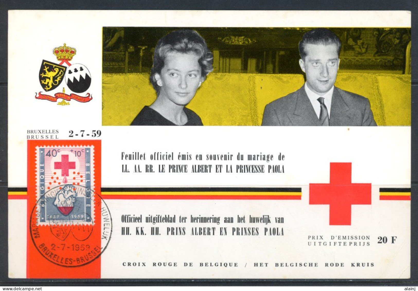BE   1096   ---   Feuillets  Profit De La Croix Rouge : Maraige Prine Albert Et Princesse Paola - Covers & Documents