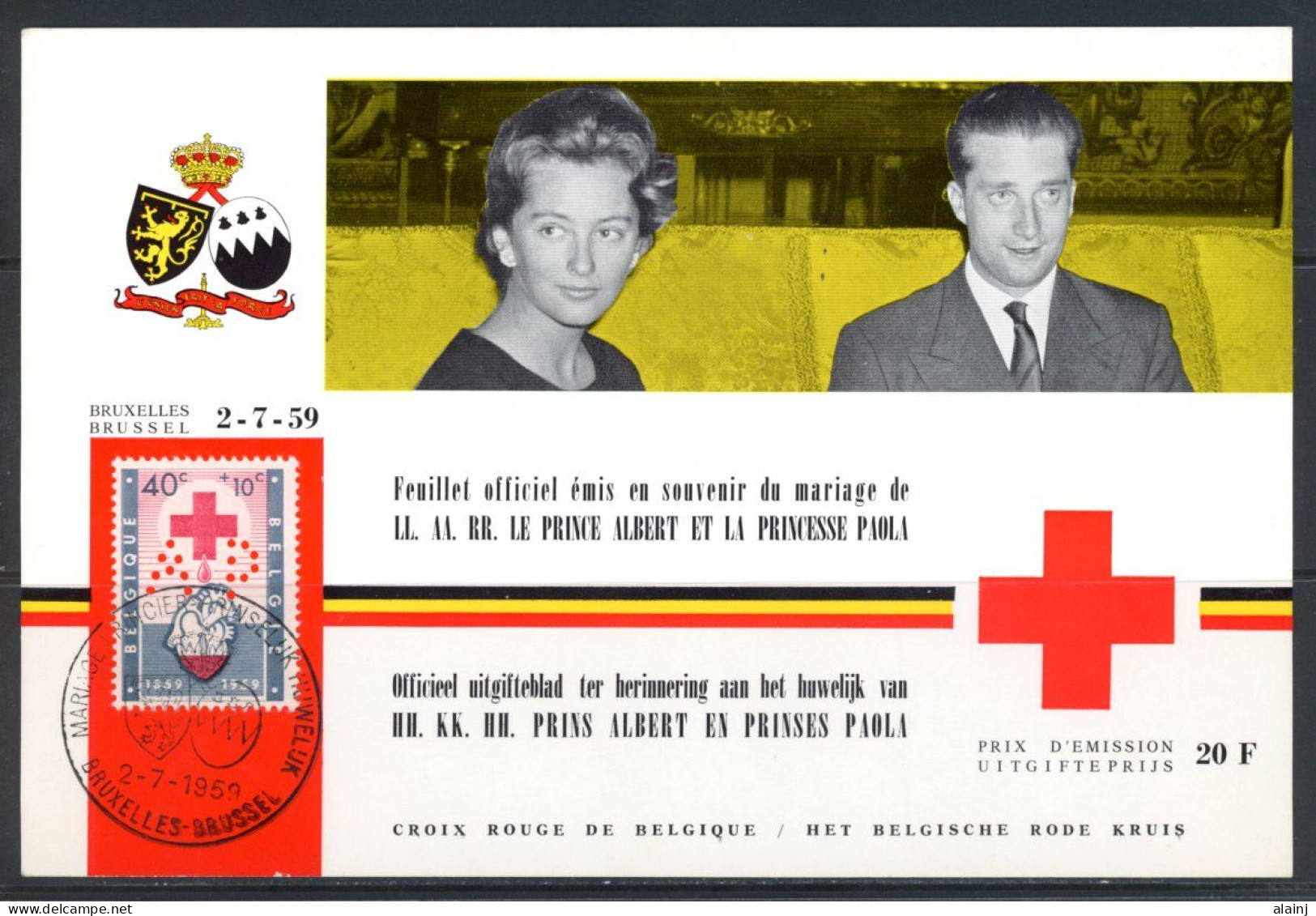 BE   1096   ---   Feuillets  Profit De La Croix Rouge : Maraige Prine Albert Et Princesse Paola - Storia Postale