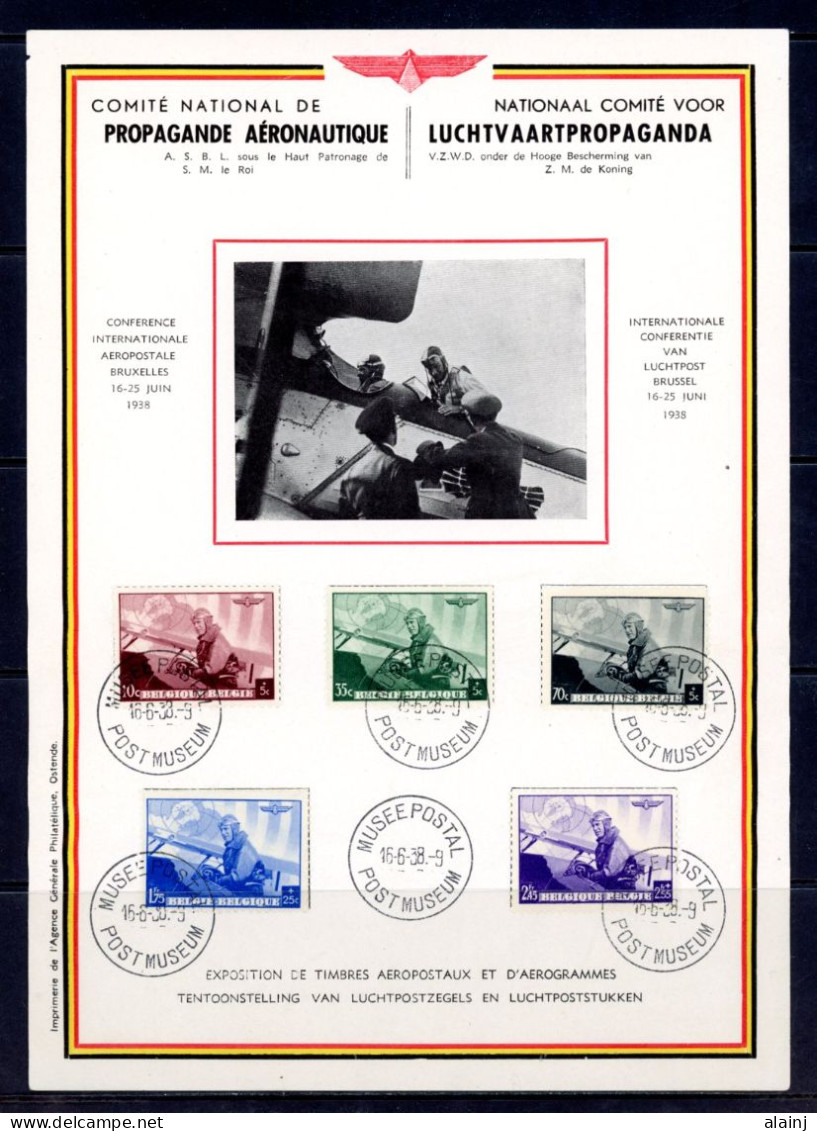 BE   466 - 470 --- Sur Feuillet Propagande Aéronautique  --  Conférence Aéropostale  --  Obl. Musée Postal - Covers & Documents