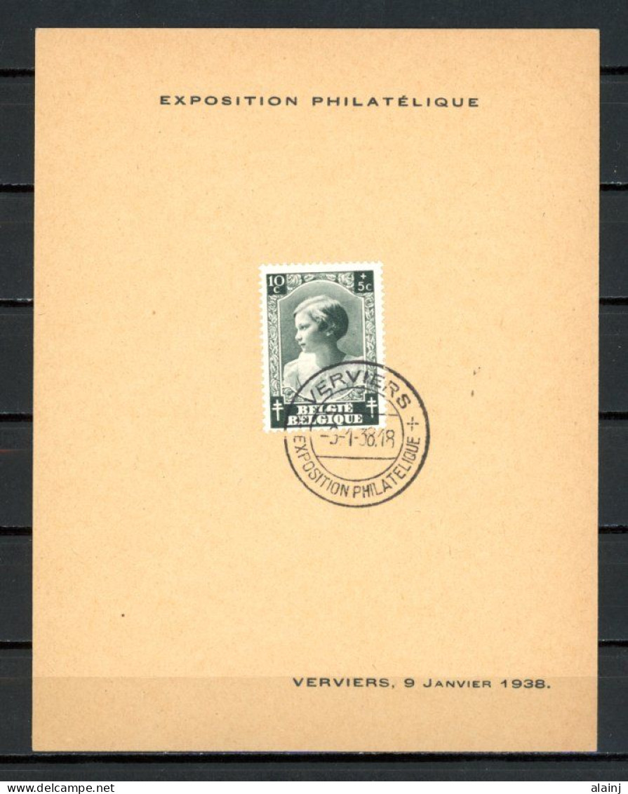 BE   458   Obl.   ---   Princesse Joséphine-Charlotte  --   Exposition Philatélique Verviers 9-1-38 - Lettres & Documents