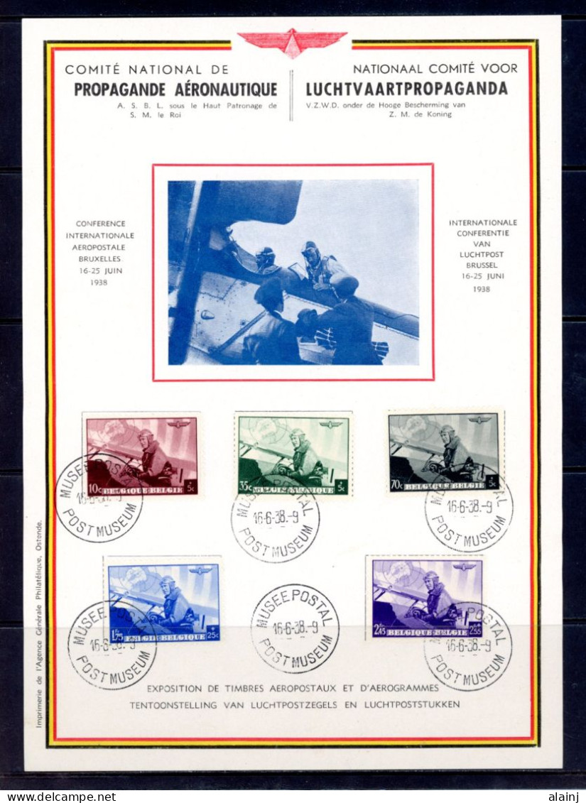 BE   466 - 470 --- Sur Feuillet Propagande Aéronautique  --  Conférence Aéropostale  --  Obl. Musée Postal - Lettres & Documents