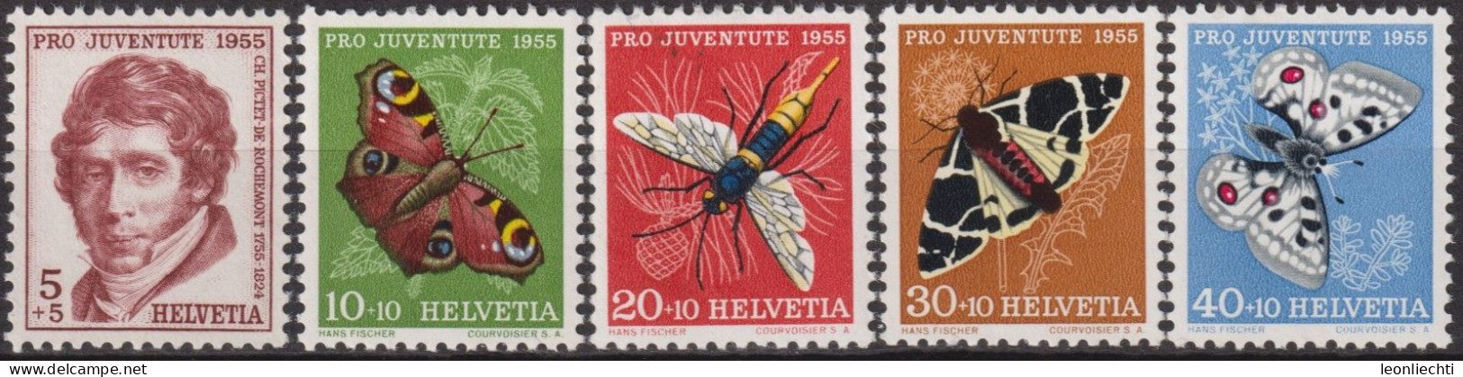 1955 Schweiz Pro Juventute ** Zum:CH J158-J161,Yt:CH 567-571, Mi:CH 618-621,Charles Pictet-de-Rochemont, Insekten - Neufs