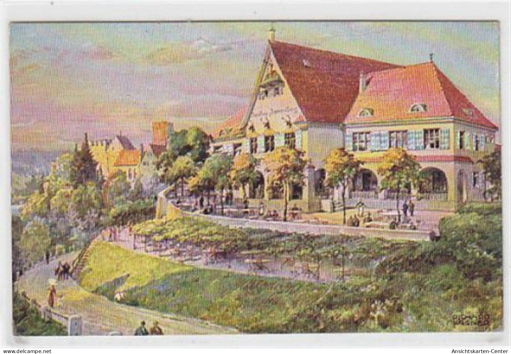 39045005 - Kuenstlerkarte Gruenwald. Restaurant  Zur Roemerschanze  ( Loewenbraeu-Ausschank ). Kuenstler Richard Wagner - Altri & Non Classificati