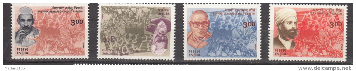 INDIA, 1999, Heroes Of Struggle For Freedom, Set 4 V,    MNH, (**) - Unused Stamps