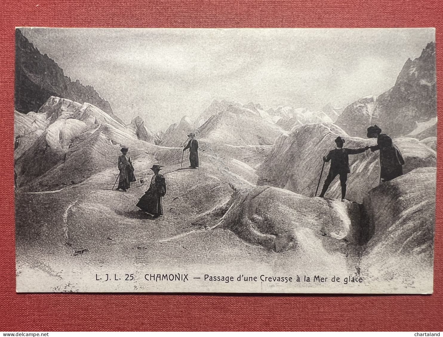 Cartolina - Chamonix - Passage D'une Crevasse à La Mer De Glace - 1900 Ca. - Unclassified