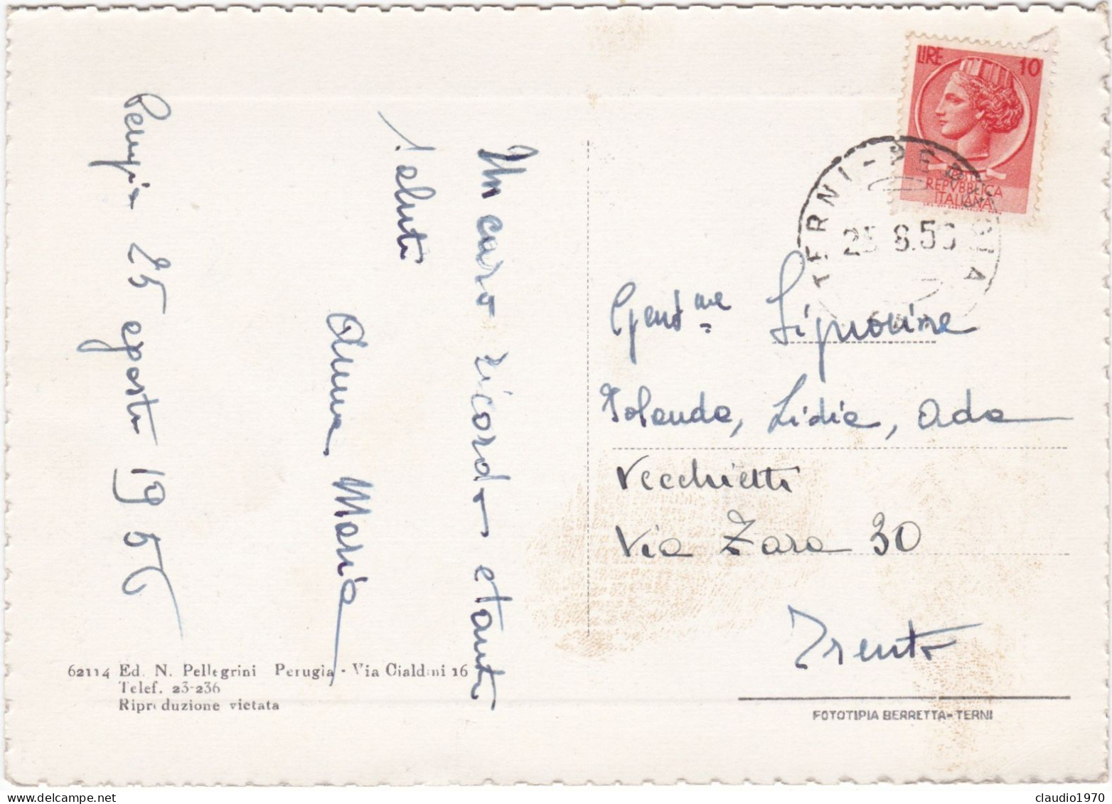 PERUGIA - CARTOLINA  - FONTE MAGGIORE -  VIAGGIATA PER TRENTO - 1956 - Perugia