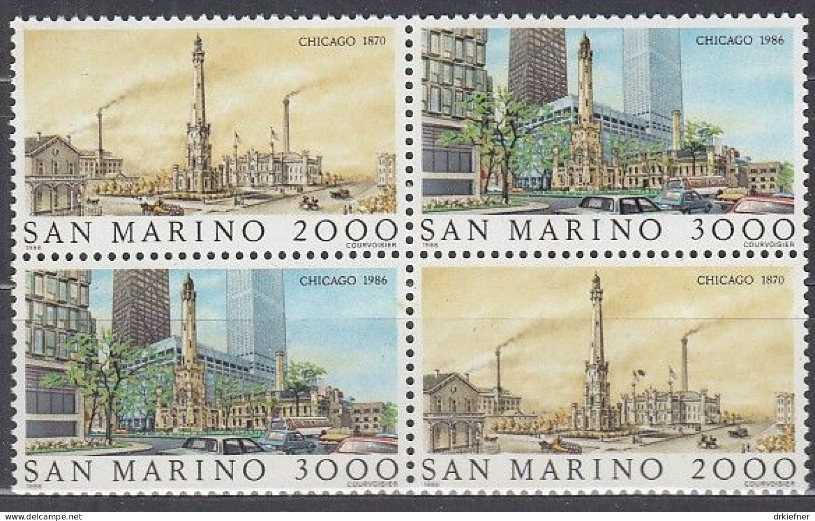 SAN MARINO  1341-1342, 4erBlock, Postfrisch **, Weltstädte: Chicago, 1986 - Ungebraucht