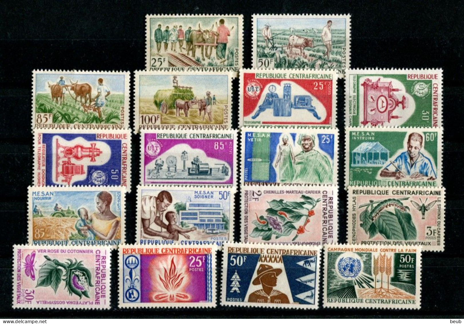 V - REP CENTRAFRICAINE - Année 1965  :  N° Y&T 43 à 60 (sans 61/63) + PA 29 à 37 + Service 1/10  -  ( Tous NSC **) - Central African Republic