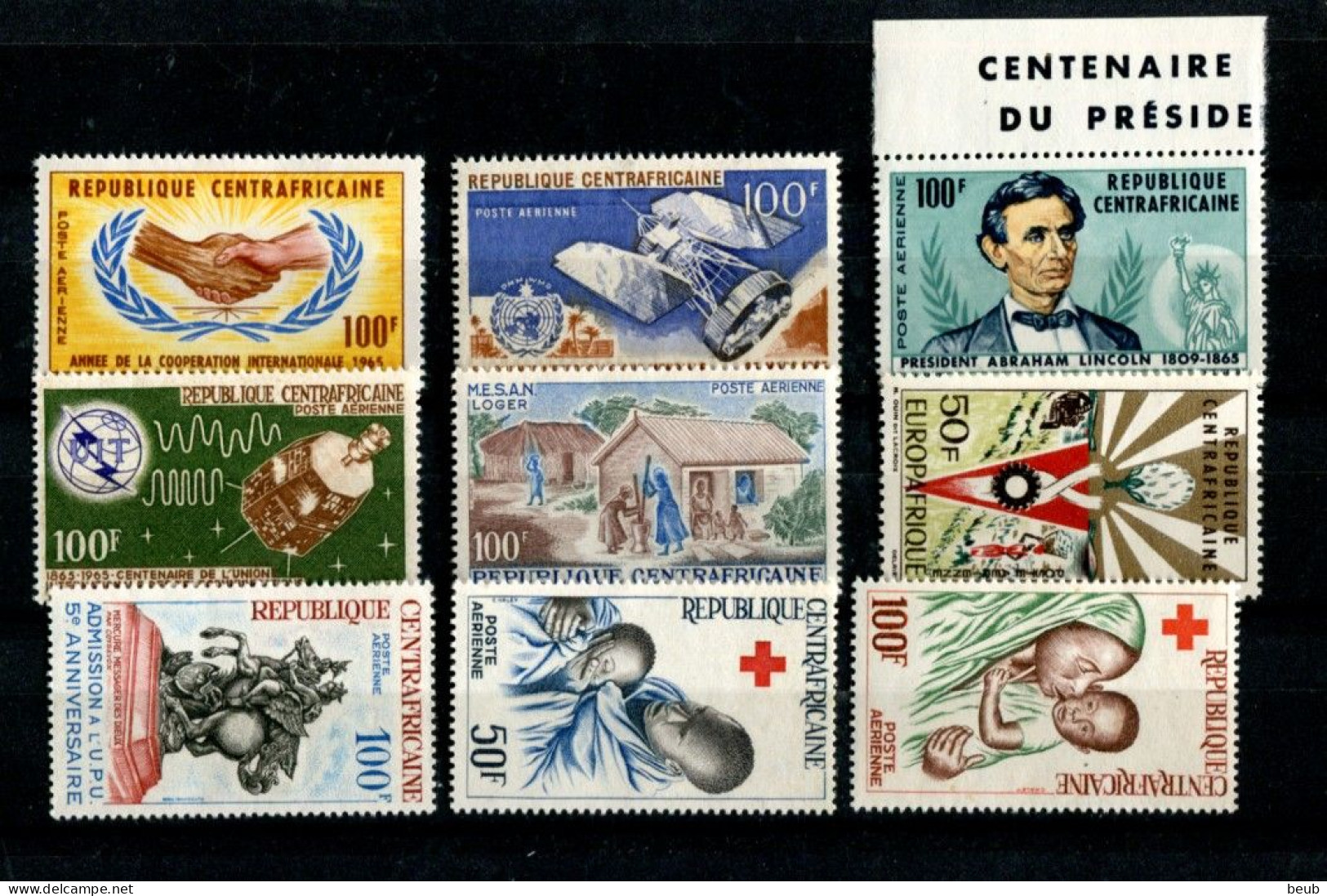 V - REP CENTRAFRICAINE - Année 1965  :  N° Y&T 43 à 60 (sans 61/63) + PA 29 à 37 + Service 1/10  -  ( Tous NSC **) - Central African Republic