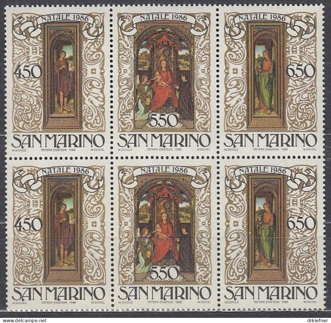SAN MARINO  1351-1353, 6erBlock, Postfrisch **, Welihnachten, 1986 - Unused Stamps