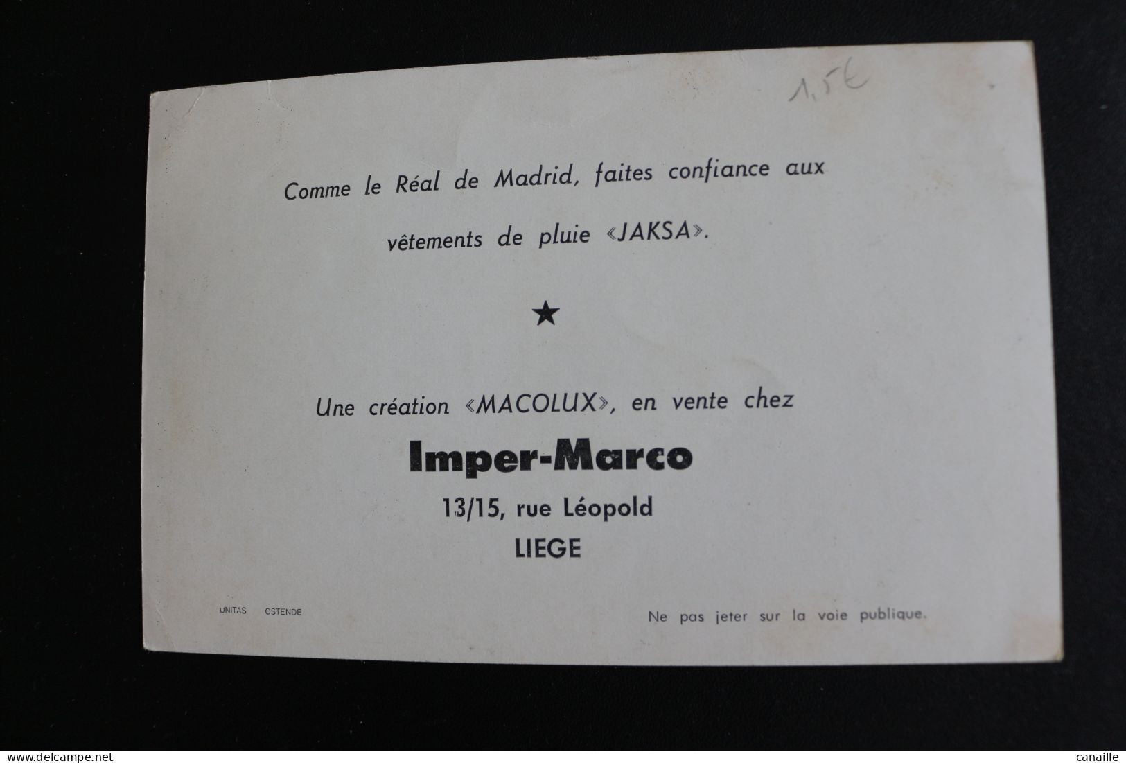 S-C 115 / Liège -  Carte Publicité  Liège - Imper-Marco - 13/15, Rue Léopold - Puskas Vicente Di Stefano . - Liège