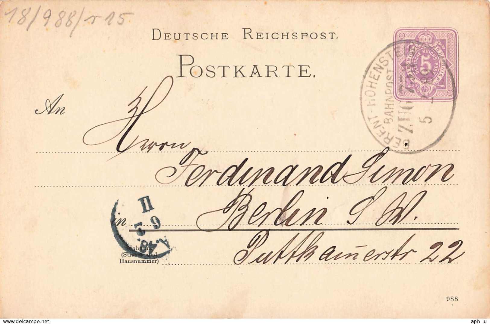 Bahnpost (Ambulant; R.P.O./T.P.O.) Dresden-Hohenstein (ZA2464) - Cartas & Documentos