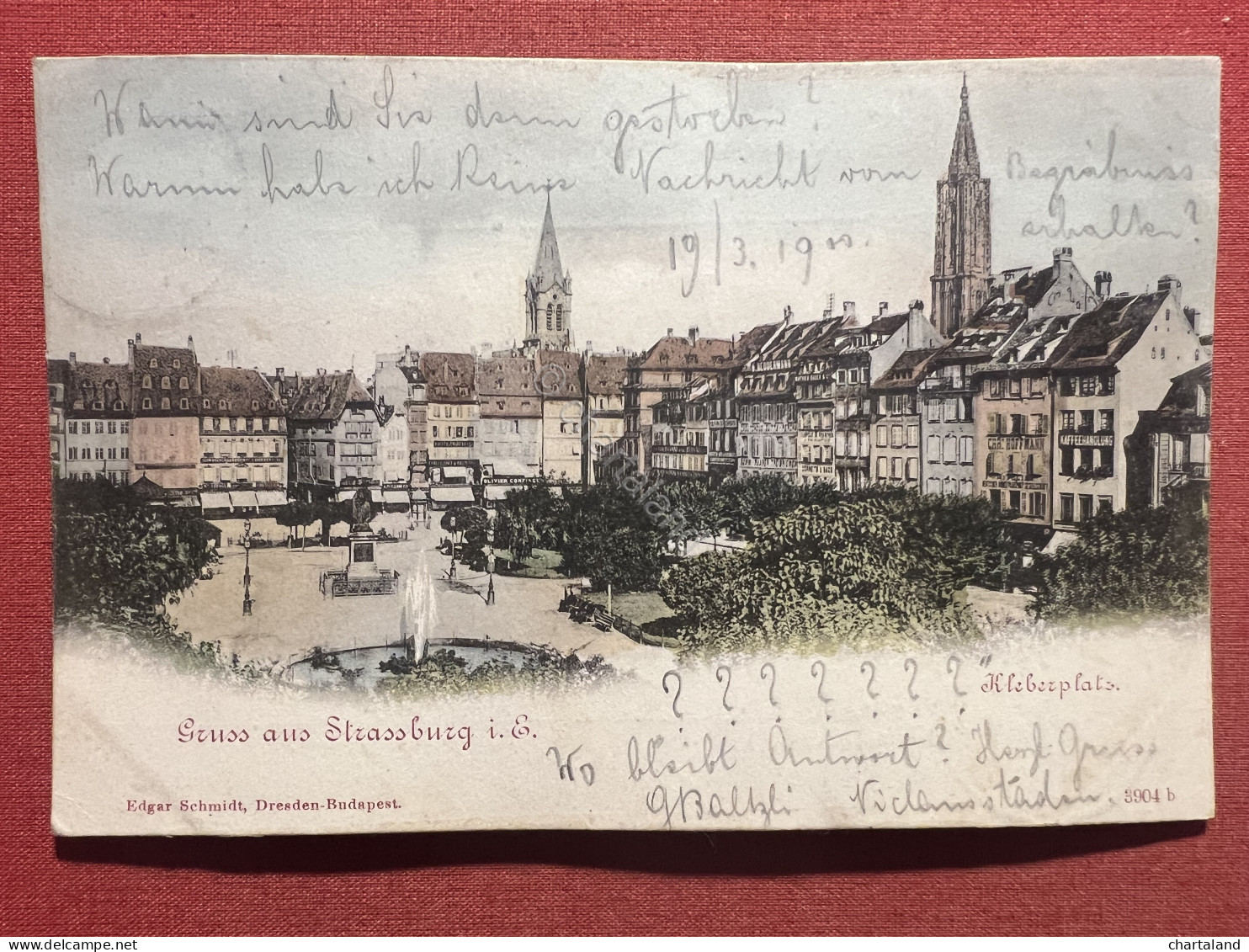 Cartolina - Gruss Aus Strassburg I. E. - Kleberplatz - 1900 - Zonder Classificatie