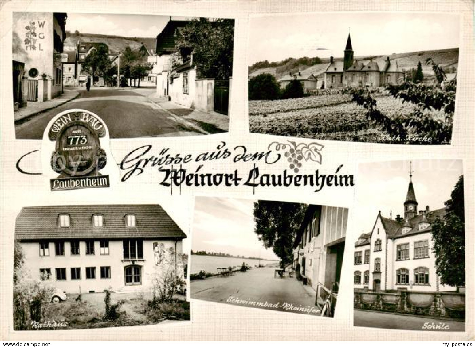 73852183 Laubenheim  Rhein Mainz Ortsansichten Rathaus Schule Schwimmbad Rheinuf - Mainz