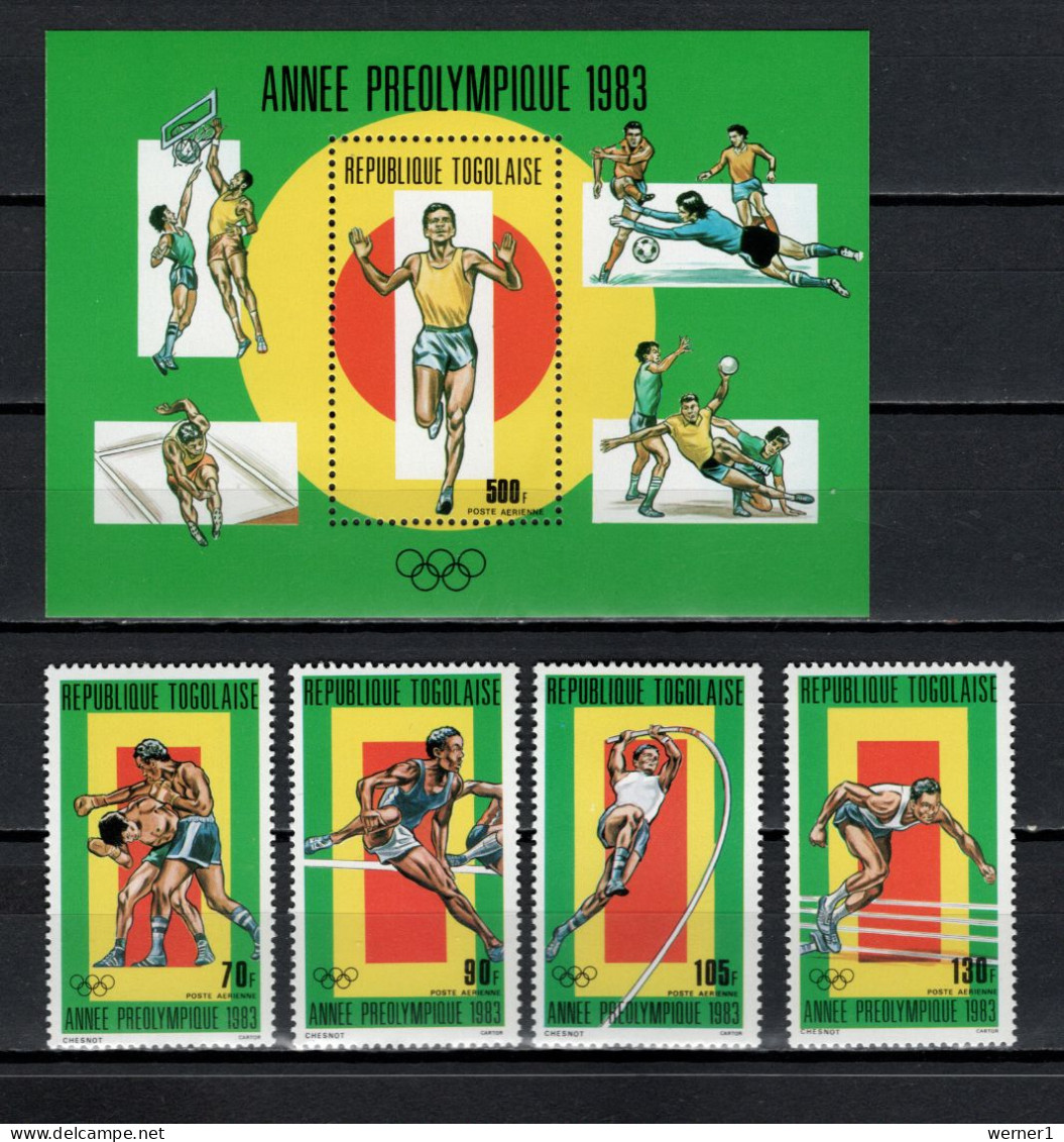 Togo 1983 Olympic Games Los Angeles, Basketball, Football Soccer, Handball, Boxing Etc. Set Of 4 + S/s MNH - Estate 1984: Los Angeles