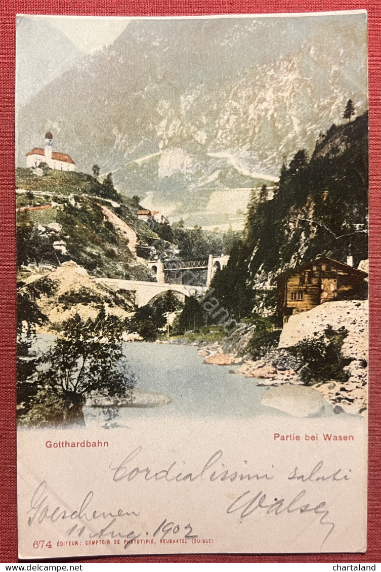 Cartolina - Gotthardbahn - Partie Bei Wasen - 1902 - Unclassified