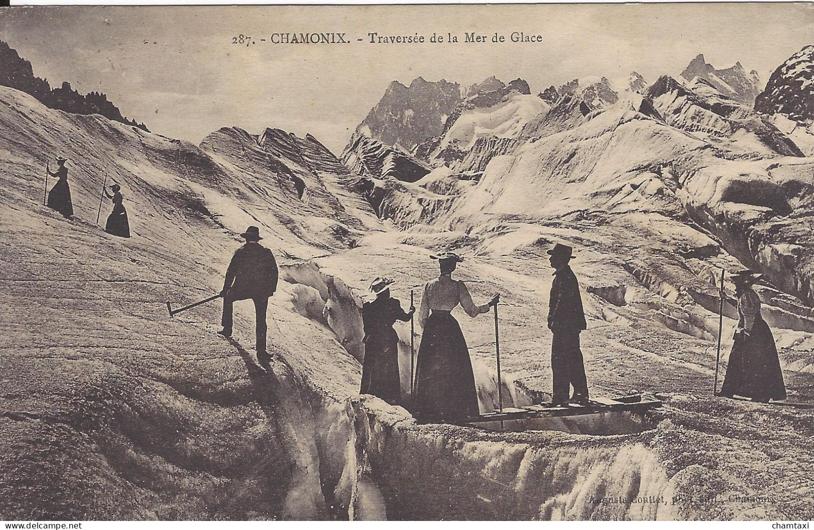 74 CHAMONIX MONT BLANC DES RANDONNEURS TRAVERSENT LE GLACIER DE LA MER DE GLACE  Editeur COUTTET  Auguste N° 287 - Chamonix-Mont-Blanc