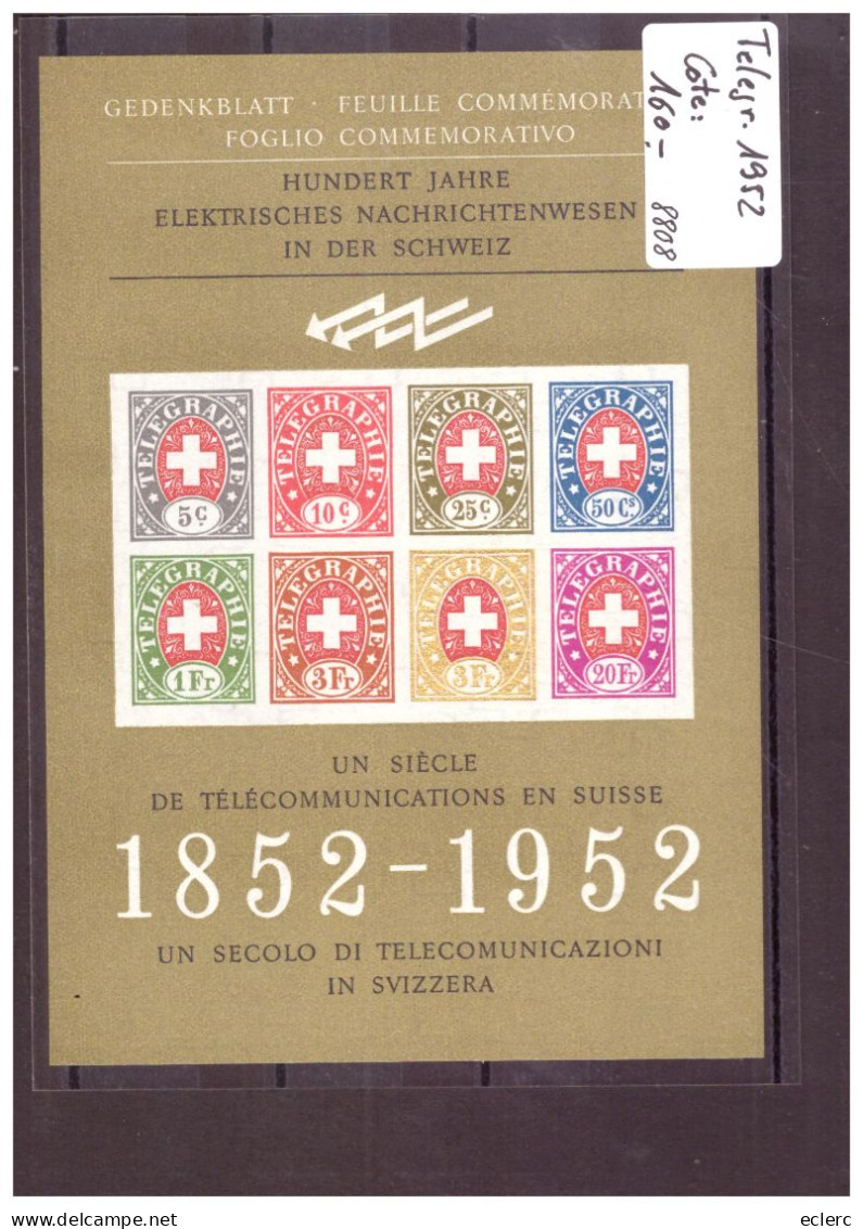 FEUILLET TELEGRAPHE 1952 - COTE: 160.- - Blokken
