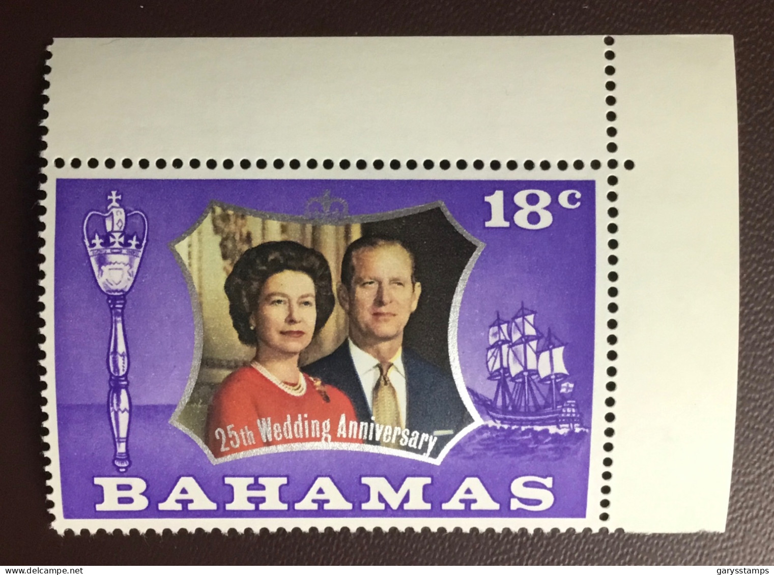 Bahamas 1972 18c Silver Wedding Watermark Inverted SG394w MNH - 1963-1973 Autonomie Interne