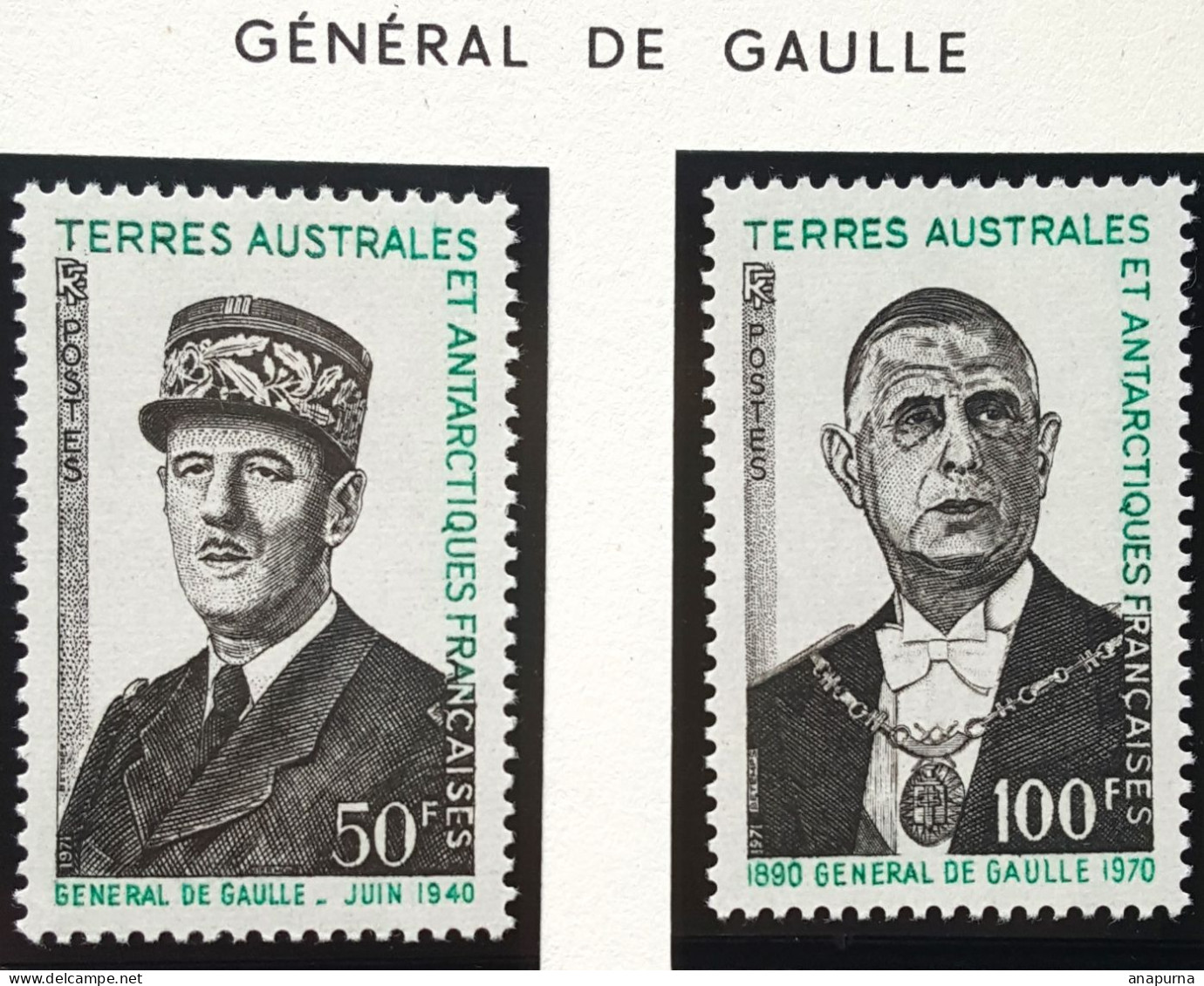 2 TIMBRES TAAF 46 Et 47, 1er Anniversaire De La Mort Du Général De Gaulle - ...-1955 Préphilatélie