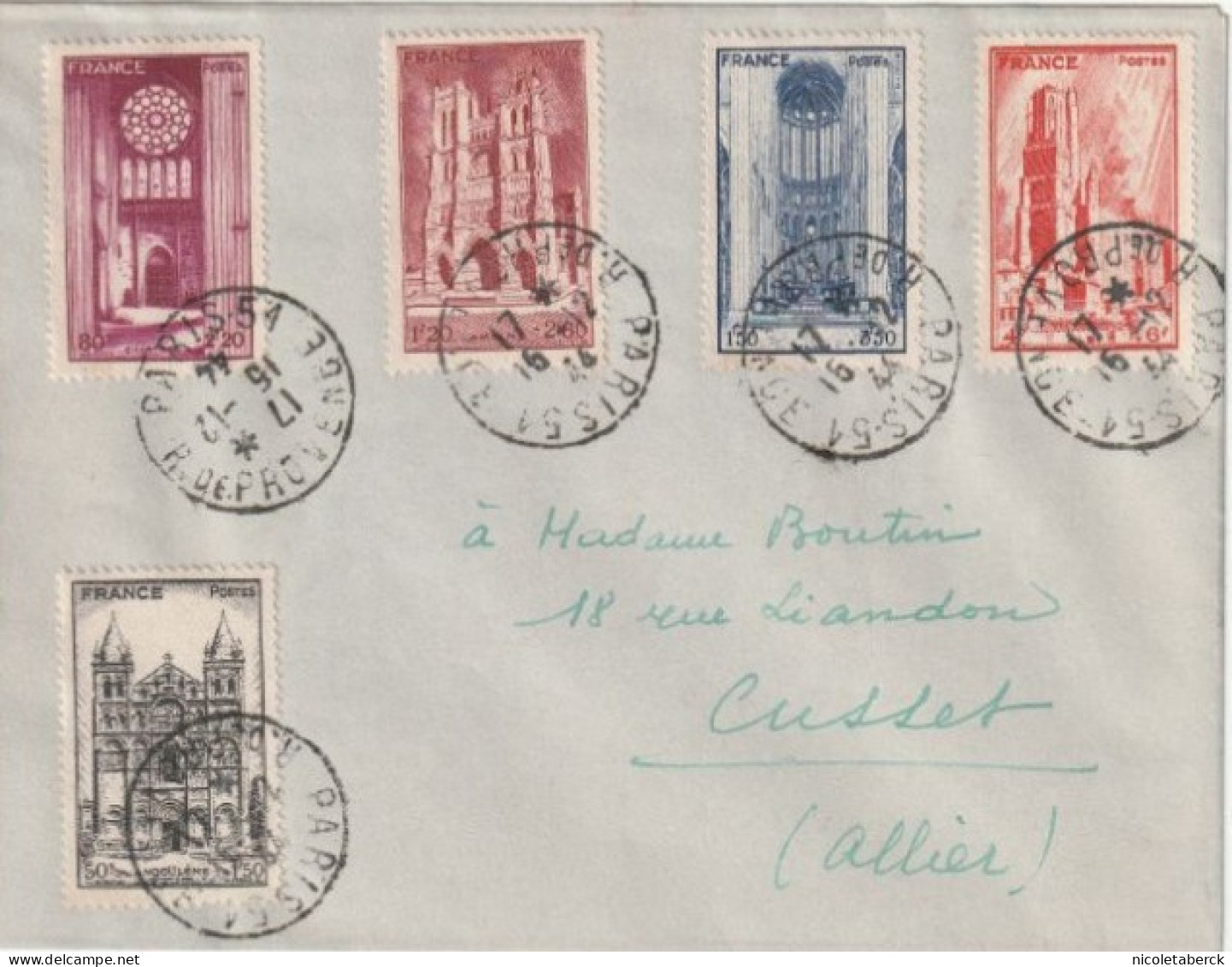 N°663/7, Série Complète Sur Lettre Ayant Voyagé 16/12/44 Paris Pour Cusset (Allier). Rare. Collection BERCK. - Briefe U. Dokumente