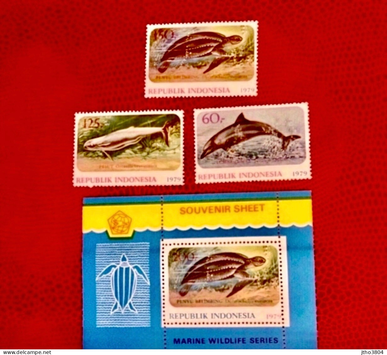 INDONÉSIE 1979 3v Neuf 1 Bloc ** MNH Mi 944 A 947 (Bl 31) Marine Mammals Turtle Tortue Delfino Dauphin Dolphin Indonesia - Altri & Non Classificati