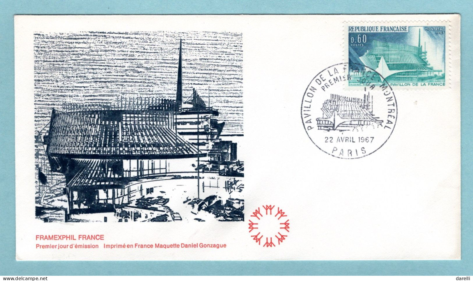 FDC France 1967 - Exposition Internationale De Montréal - Pavillon De La France - YT 1519 - 75 Paris - 1960-1969