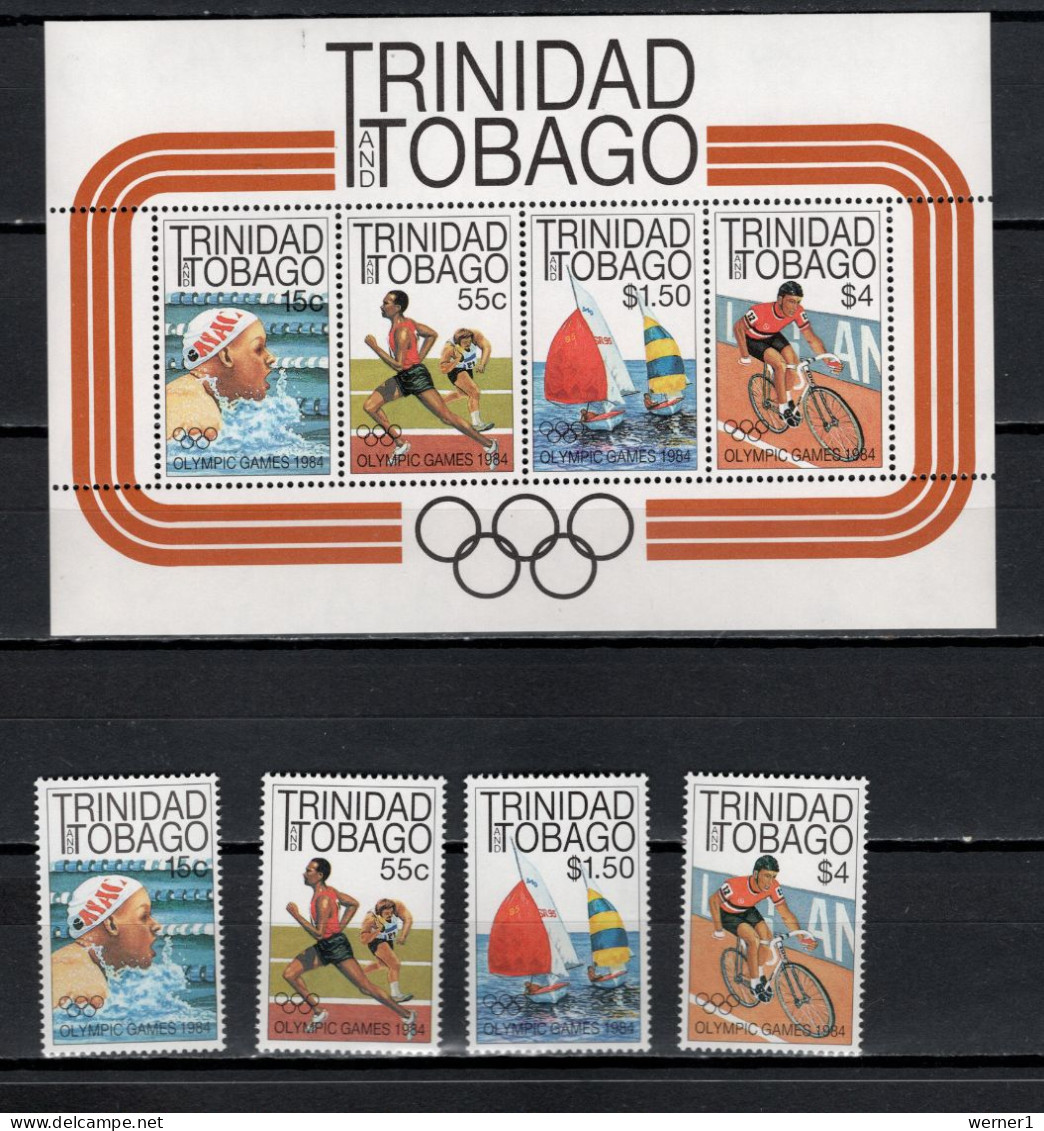 Trinidad & Tobago 1984 Olympic Games Los Angeles, Swimming, Athletics, Sailing, Cycling Set Of 4 + S/s MNH - Ete 1984: Los Angeles