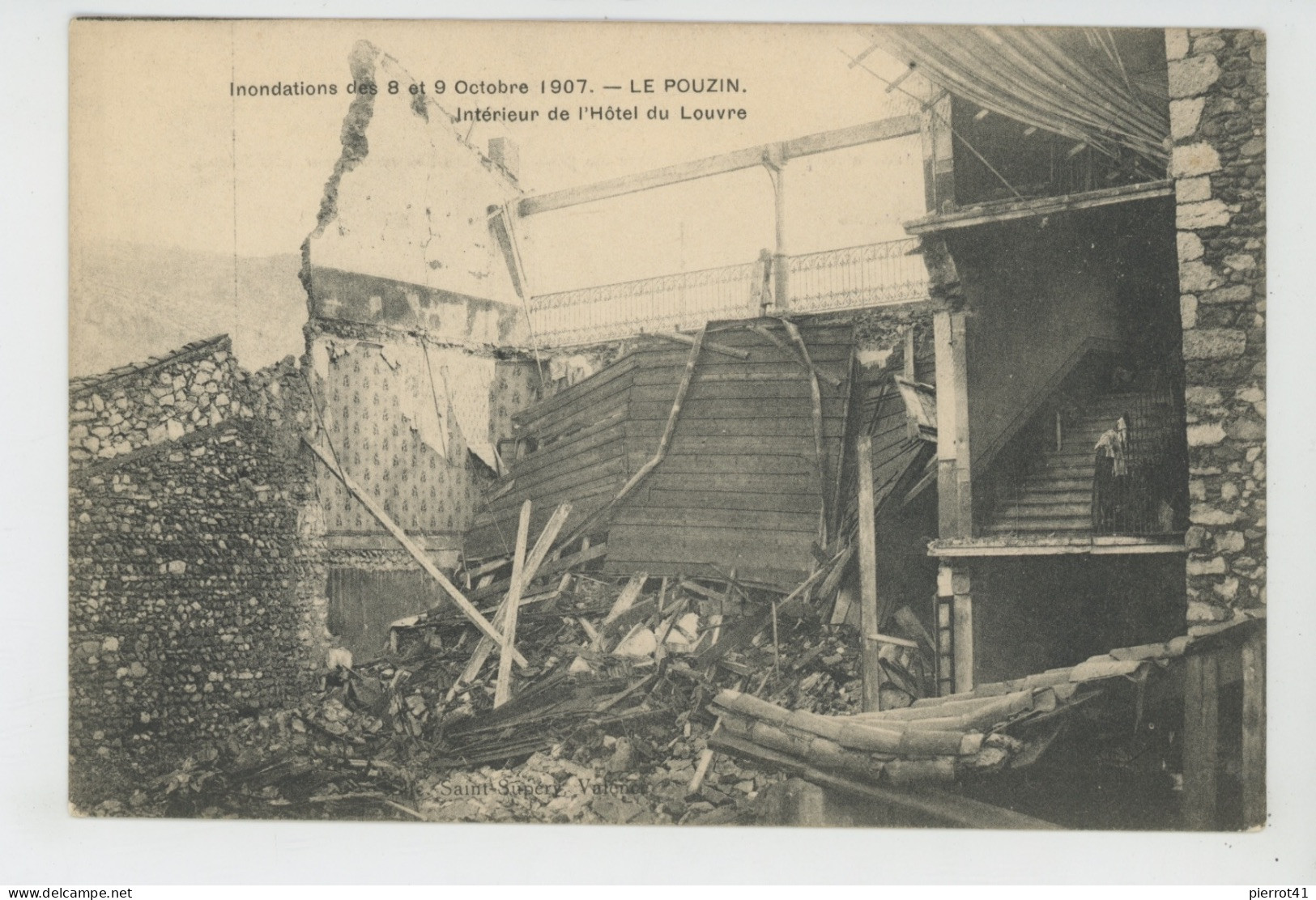 LE POUZIN - Inondations Des 8 Et 9 Octobre 1907 - Intérieur De L'Hôtel Du Louvre (cachet Au Dos Lycée Janson De Sailly ) - Le Pouzin