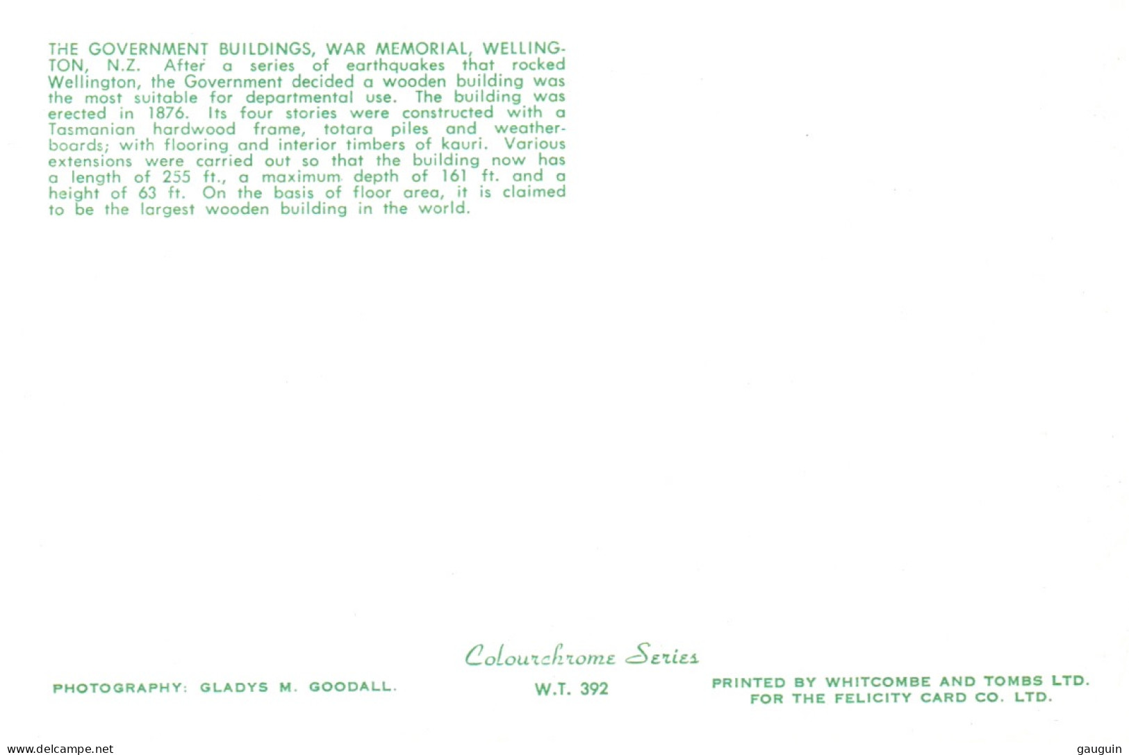 CPM - WELLINGTON - The Government Buildings War Memorial (voitures) .... Edition Felicity Card Co.Ltd - Nouvelle-Zélande