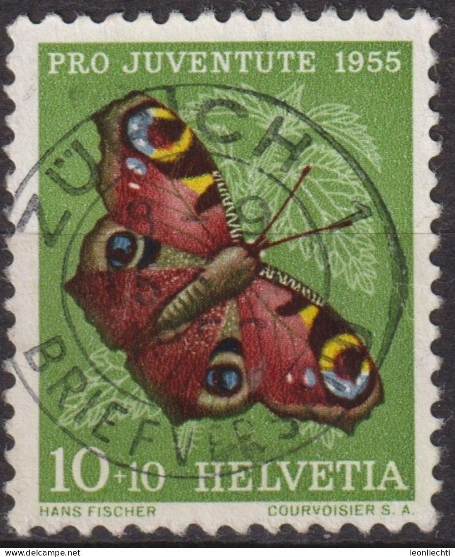 1955 Schweiz Pro Juventute ° Zum:CH J159,Yt:CH 568, Mi:CH 619, Tagpfauenauge, Schmetterling, Insekten - Usados