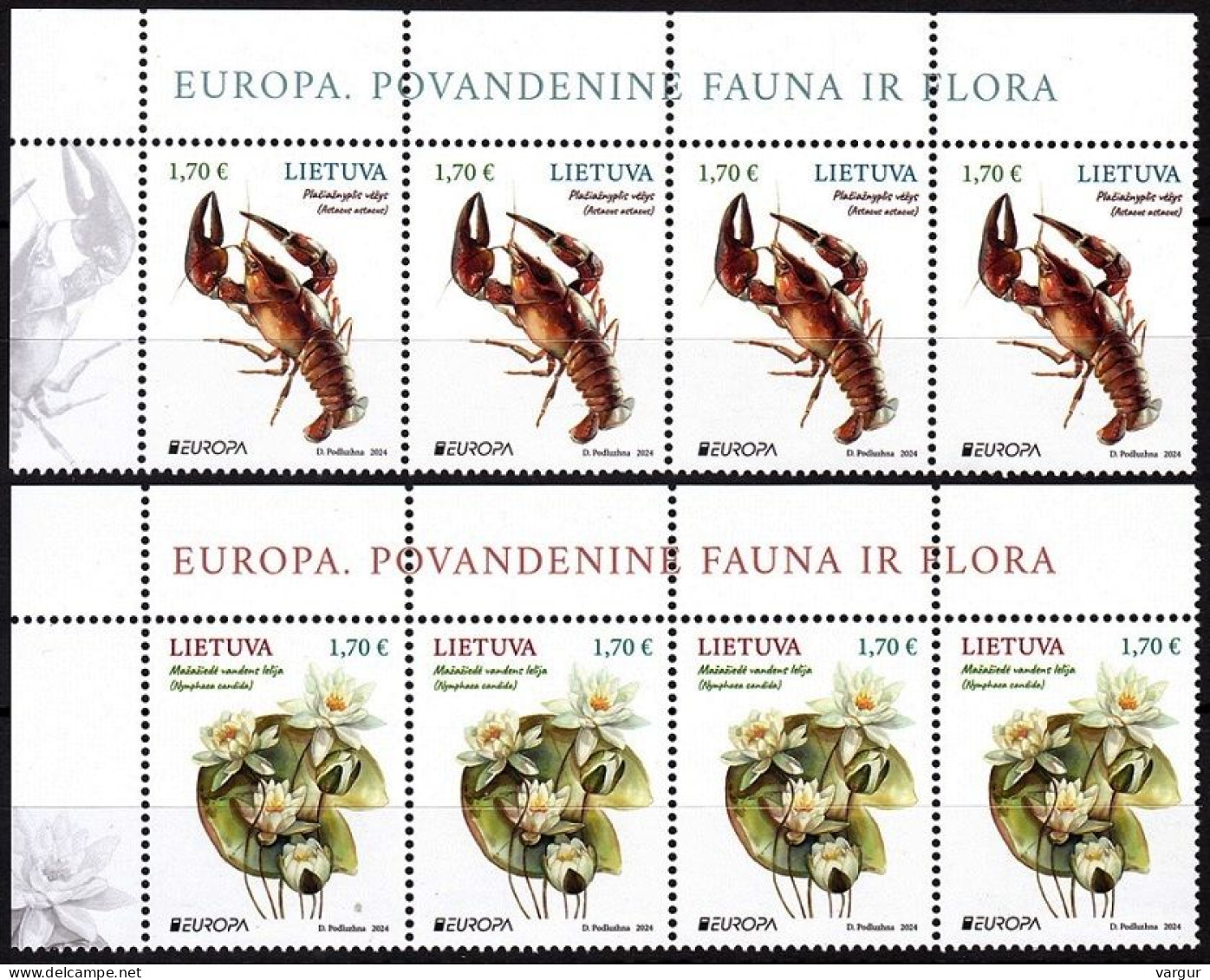 LITHUANIA 2024-03 EUROPA: Underwater Flora And Fauna. Top Strips Of 4v / Title, MNH - 2024