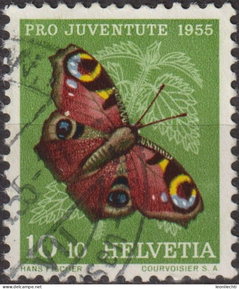 1955 Schweiz Pro Juventute ° Zum:CH J159,Yt:CH 568, Mi:CH 619, Tagpfauenauge, Schmetterling, Insekten - Oblitérés