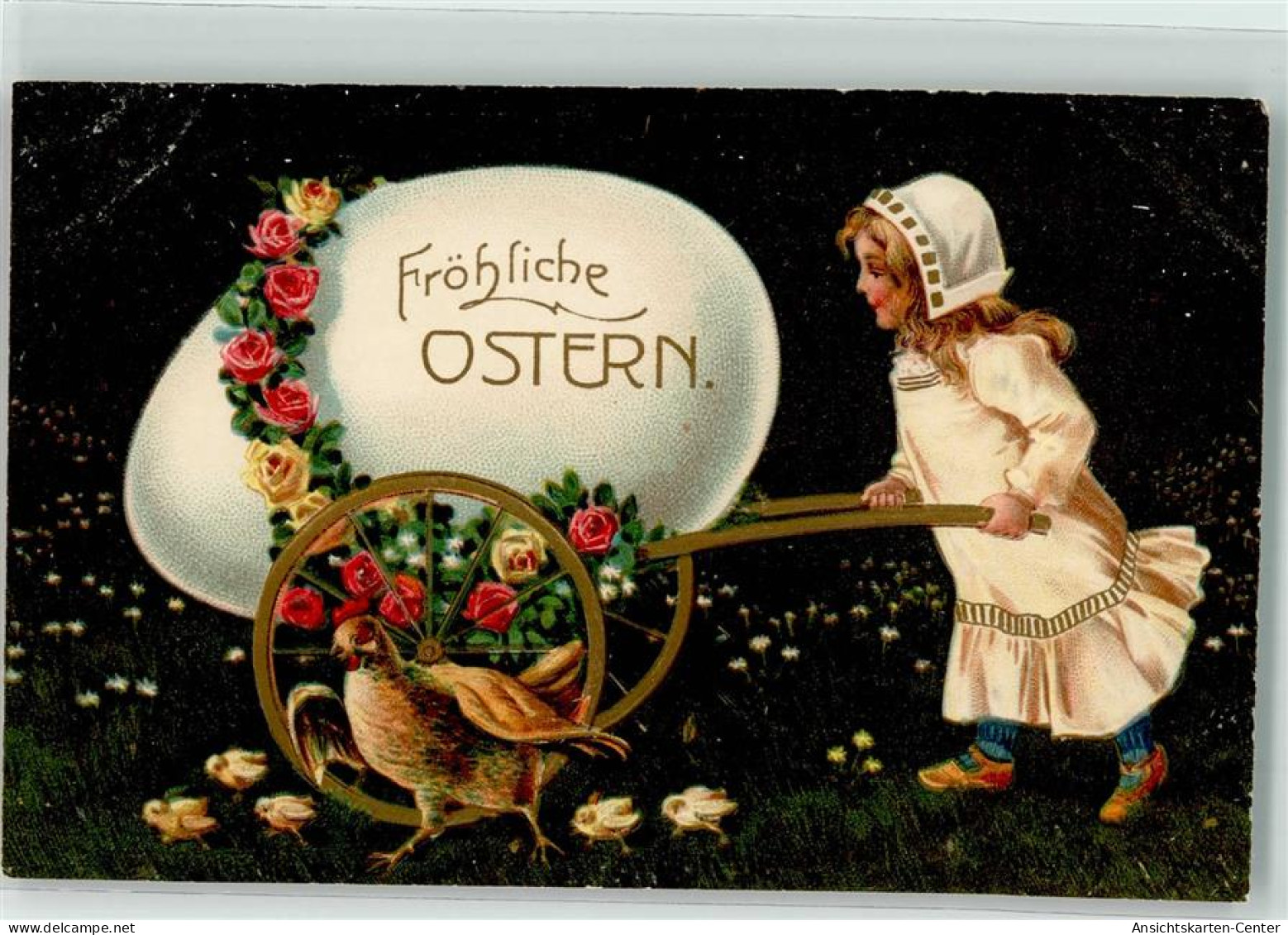 10671905 - Verlag PFB Serie 7590  Maedchen Schubkarre Mit Einem Grossen Osterei, Huhn Girlande Mit Rosen - Ostern