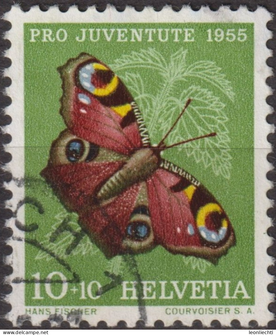 1955 Schweiz Pro Juventute ° Zum:CH J159,Yt:CH 568, Mi:CH 619, Tagpfauenauge, Schmetterling, Insekten - Gebruikt