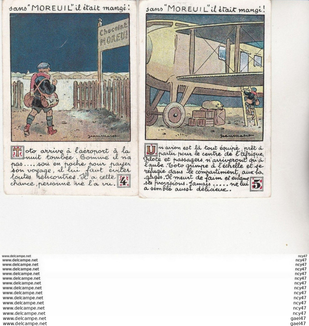 Lot 5 CHROMOS. Chocolat MOREUIL. Une Histoire De Toto Rêvant De Voyages Et Aventures Extraordinaires..Z247 - Andere & Zonder Classificatie