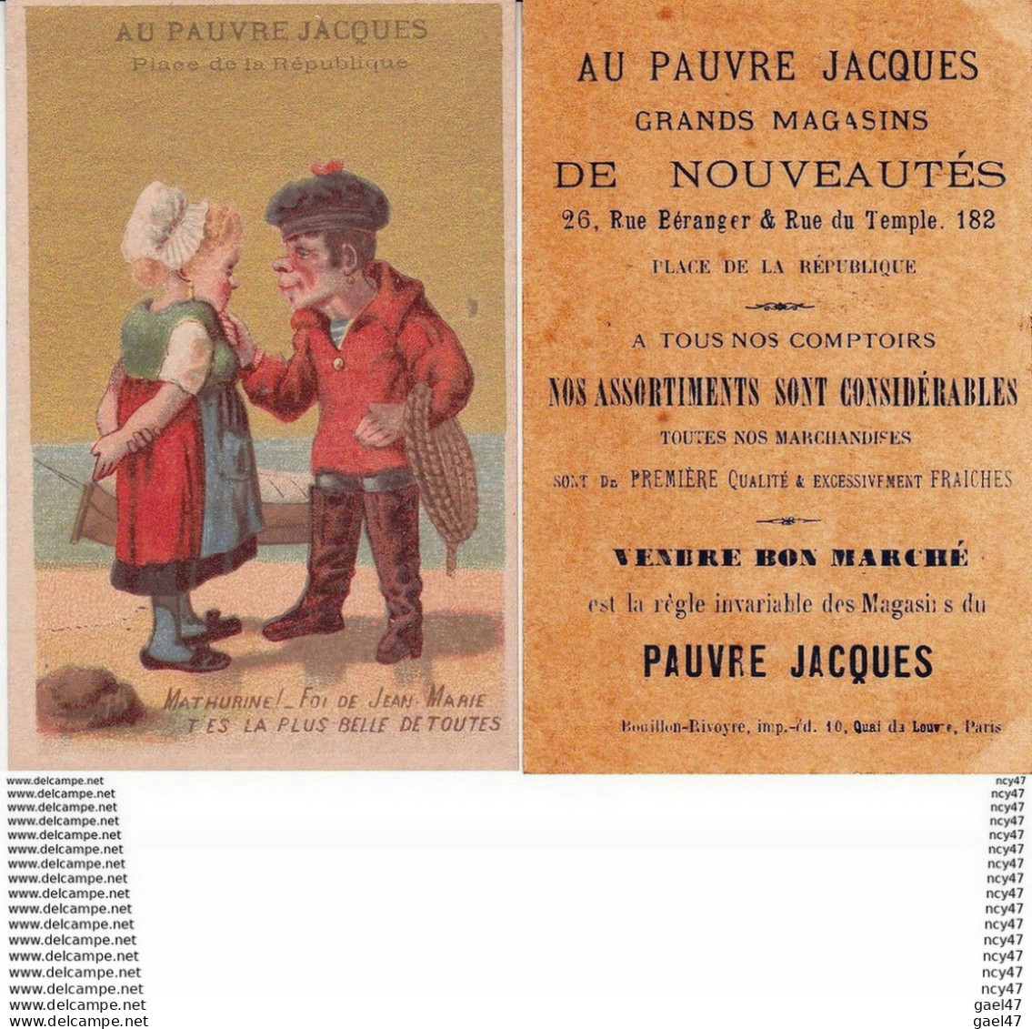 CHROMOS.  AU PAUVRE JACQUES. (Paris).  Mathurine !..foi De Jean-Marie T'es La Plus Belle De Toutes. ..Z197 - Autres & Non Classés